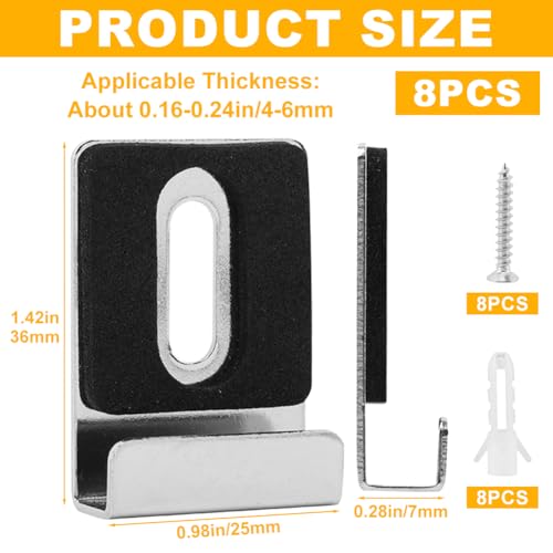 Image of 8PCS Mirror Hanging Kit, Metal Mirror Mounting Hardware, Mirror Clips with Screws Rubber Pads Mirror Hooks Heavy Mirror Hanging Kit, for Wall Mounting Frameless Mirror Billboard