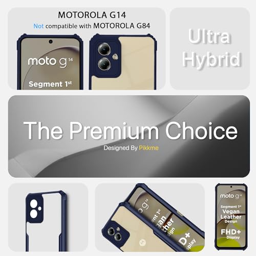 Image of Pikkme Moto G14 Back Cover | Crystal Clear Transparent Back | Ultra Hybrid | Full Camera Protection | Raised Edge | Bumper Back Case (Blue)