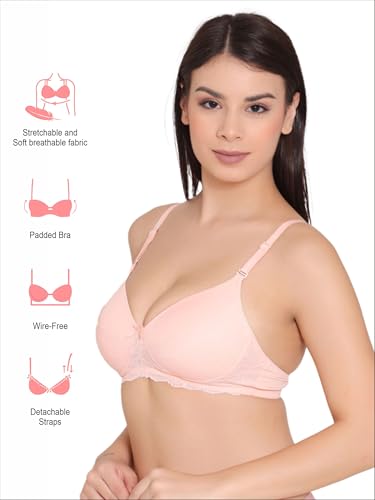 Image of Groversons Paris Beauty Women's Padded, Non-Wired, Multiway, T-Shirt Bra with lace (BR097)