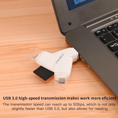 USB-C Type-C3.0 and USB3.0 Triangle Memory SD Card Reader 4 in 1 for iPhone/iPad/Android/Mac/Trail Game Camera The Viewer Supports SD/TF Card Micro SD Card Adapter