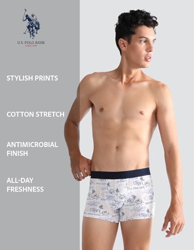 Image of U.S. Polo ASSN. Mens OET16 Cotton Stretch Brand Printed Underwear Trunks - Pack of 2