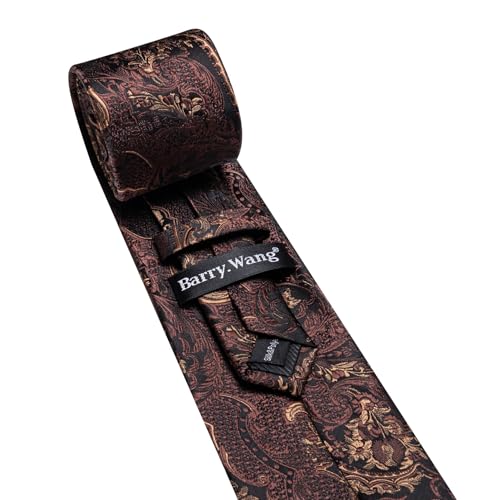 Image of Barry.Wang Men Ties Paisley Woven Silk Necktie Set with Pocket Suqare Cufflinks Formal