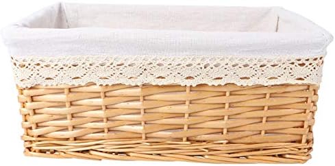 Yardwe Wicker Storage Basket With White Lining, Large Storage Basket Bin Storage Cube Box for Home Office Closet Toys Clothes Kids Room Nursery (L)