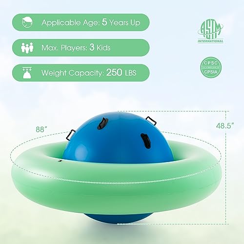 Costzon Inflatable Dome Rocker Bouncer, 88'' Kids Rock and Roll Teeter Totter Seesaw and Climbing Bridge with 6 Handles, Blow Up Giant Rocking Ball Playground Equipment Indoor Outdoor Game Toy Gifts