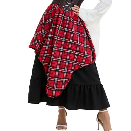 Womens Long Plaid Skirts High Waisted A Line Renaissance Maxi Skirt Halloween Vintage Layered Pirate Skirts3