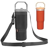 Desing Wish 30oz IceFlow Water Bottle Pouch for Stanley IceFlow Flip Straw Tumbler, Lycra Cloth Lightweight Foldable Water Bottle Holder with Strap for Walking, Hiking, Fitness, Travel - Black