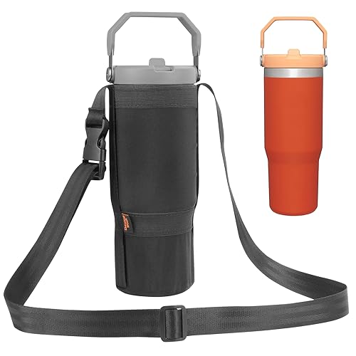 Desing Wish 30oz IceFlow Water Bottle Pouch for Stanley IceFlow Flip Straw Tumbler, Lycra Cloth Lightweight Foldable Water Bottle Holder with Strap for Walking, Hiking, Fitness, Travel - Black