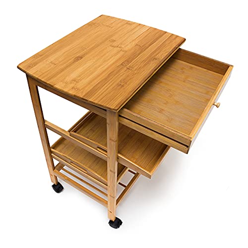 Relaxdays Carrito Auxiliar con Ruedas, 80,5x50x37cm, Verdulero, Carro Cocina, Cajón y 2 Estantes, Bambú, Marrón Natural - imagen 7