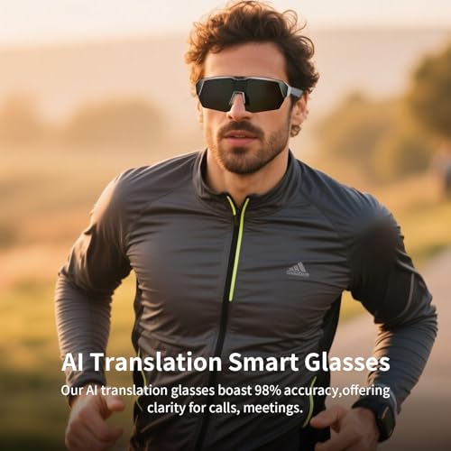Image of GenXenon Cycling AI Smart Glasses for Men Women, AI Translator Powered by ChatGPT, Support 160+ Languages, Bluetooth Running Sunglasses with Polarized Lenses for Sports Outdoor Activities(Siliver)