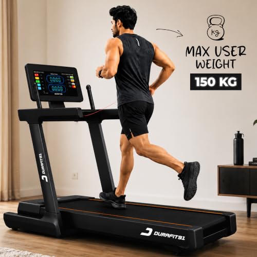Image of Durafit91 Turbo | 7HP Peak BLDC Motorized Treadmill | 25 Level Auto Incline | Home Cardio | Max Speed 22 Km /Hr | Max User Weight 150 Kg | Black