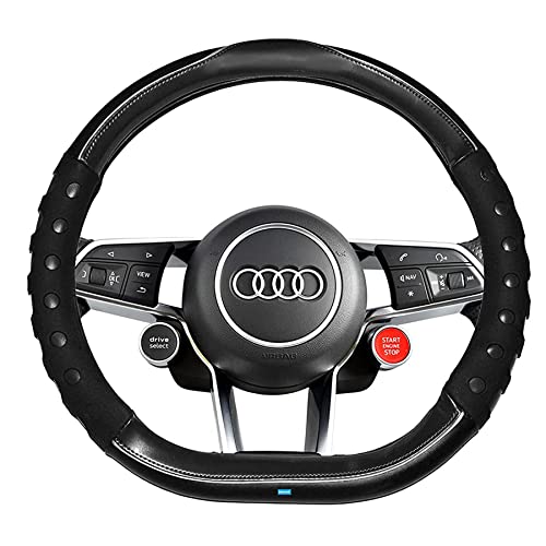 Image of NIKAVI Fashion Steering Wheel Cover - Black Color | Size - Medium | Diameter 38 cm | D-Type | Car Steering Wheel Protector, Anti-Slip, Stylish Leather Finish Grip Cover for Flat Bottom Wheels