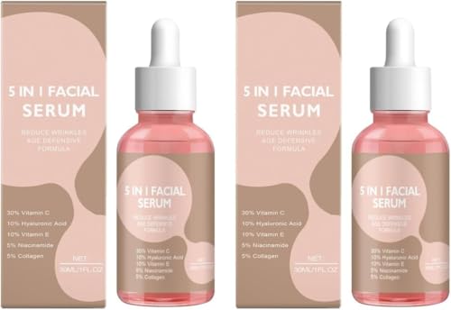 Sérum Facial Antiedad 5 en 1, Hidratante y Reafirmante, Mejora la Elasticidad de la Piel, Para Manchas, Arrugas y Piel Apagada