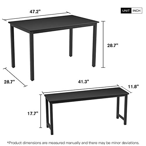Image of AWQM Dining Room Table Set, Kitchen Table Set with 2 Benches, Ideal for Home, Kitchen and Dining Room, Breakfast Table of 47.2x28.7x29.5 inches, Benches of 41.3x11.8x17.7 inches, Black