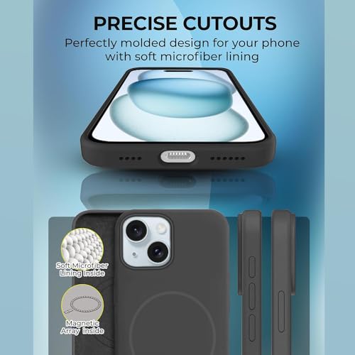 Image of iPhone 15 Silicone Magsafe Case | Shock Proof Design & Camera Protection | Premium Rubberised Apple iPhone 15 Cover (Microfiber Lining) | Magnetic Liquid Silicone - Black