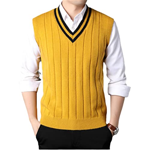 Pull sans manches jaune pour homme en tricot rayures 3D taille XXL