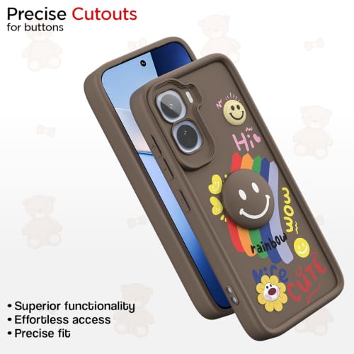 Image of Pikkme Back Cover for Vivo T5 Pro 5G | Soft Silicone| Cute Rainbow Smile & 3D Cartoon Flower Design | Shockproof Raised Camera Protection Bumper Case (Brown)