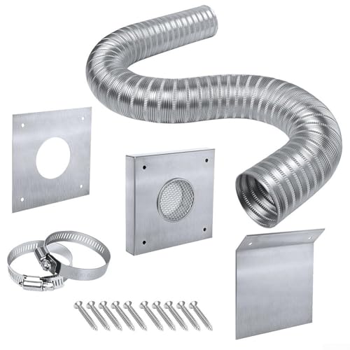 babominimer Pelletofen Frischlufteinlass-Set, 5,1 cm, Aluminiumrohr, 152,4 cm Länge, mit 304 Edelstahl-Montageplatten, Wandplatte, Schirm und...