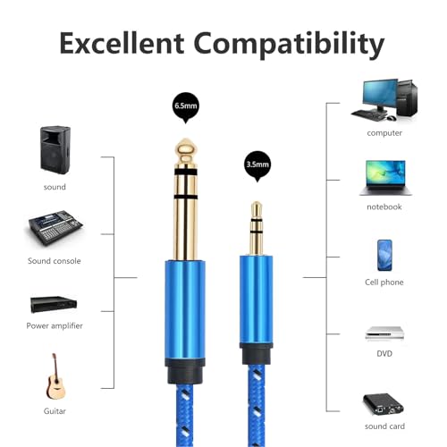 Cable estéreo 3.5mm a 6.35mm de 2.01 m azul miniatura 4