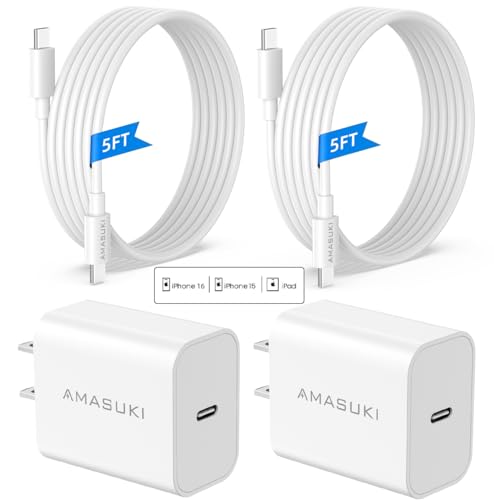Upgraded for iPhone 16 Charger,USB C Charger Block, 2-Pack 20W Type C Fast Wall Charger, USB C Charger for iPhone 16/16 Pro/Pro Max/15/15 Pro/iPad Pro/AirPods & More (5 ft USB C Cable Included)