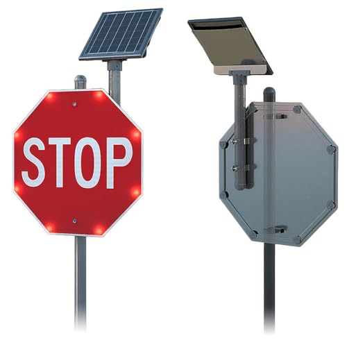 30 in Señales Stop con Paneles Solares Reflectantes,LED intermitente rojo,señales viales octagonales aluminio que cumplen con normativa MUTCD,fácil instalar,reflectante,duradera e impermeable
