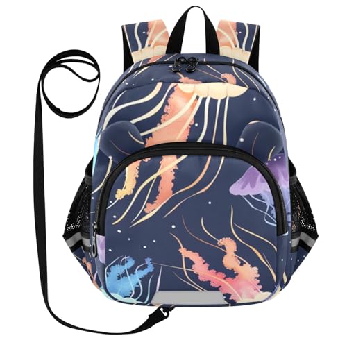 Kid's Backpack for Boys & Girls Toddler Bag Deep Sea Colorful Jellyfish Backpack with Safety Leash