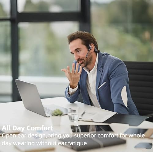 Image of Bone Conduction Headphones with Boom Mic Bluetooth Open Ear Wireless Computer Headsets PC with Mic Noise Canceling Bluetooth Earphones with Microphone for Office Use Driving Meeting