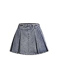 SweatyRocks Women's Casual Ruffle Pleated Denim Skirt Raw Hem Short A Line Jean Skirts Dark Washed 30