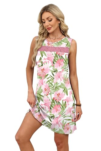 Image of WIHOLL Summer Dresses for Women 2026 Beach Vacation Spring Fashion Clothing Lace Mini Tank Dress with Pockets