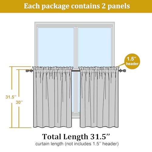 Image of OWENIE Short Sheer Curtains 30 Inches 2 Panels Set, Kitchen Curtains Tiers Light Filtering Rod Pocket Cafe Curtain for Bathroom Small Half Window, 42 in W x 30 in L, White