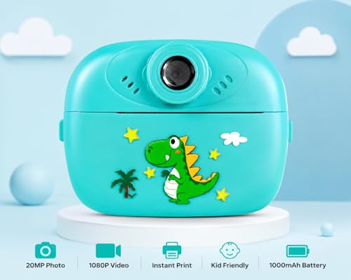 Image of Kids Instant Print Camera Video with Games, Thermal Printer, 2 Print Rolls, USB Charging, 48MP Children Digital Camera, Gift for Boys & Girls Age 3-16 (Teal Green Kids Instant Print Camera)