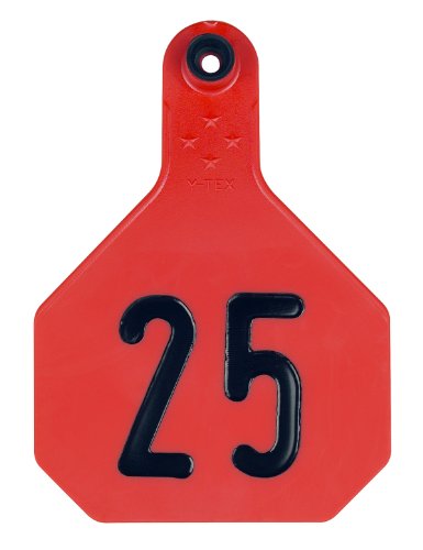 YTEX 4 Star Large Red Cattle Ear Tags Numbered 26-50