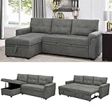 Naomi Home Transform Any Space: Sleeper Sectional Sofa with Convertible Sofa Bed & Inviting Chaise. Find Tranquil Comfort with Stress-Relieving Design & Durable Cushions - Gray/Velvet