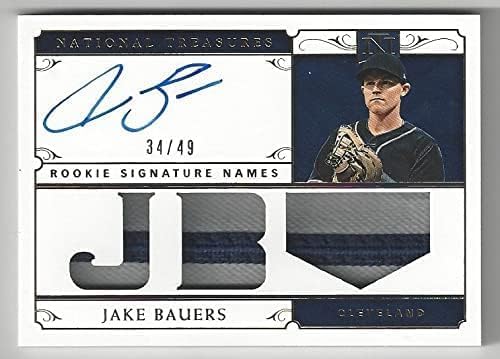 Jake Bauers Autographed & Serial Numbered #34/49 Rookie Signature Names Triple Relic Jersey Memorabilia Collectible Baseball Card - 2019 Panini National Treasures Baseball Card #RSN-JB (Cleveland)