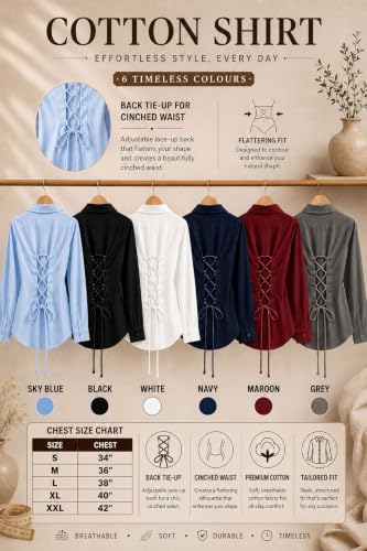 OOMPH! Women’s Cotton Solid Corset Style Shirt Red Maroon - Image 8