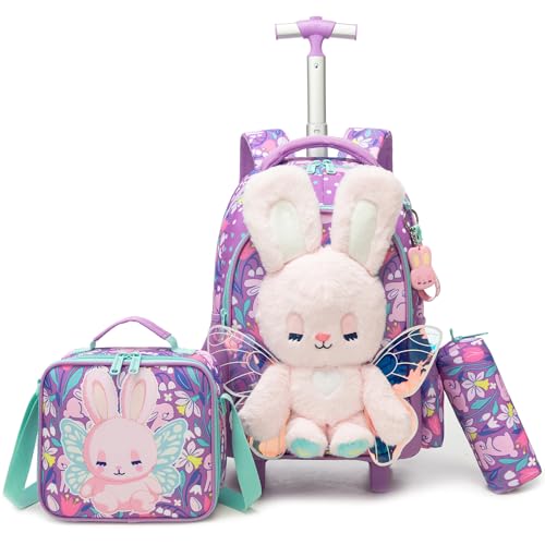 Meetbelify Rolling Backpack for Girls Backpacks with Wheels for Elementary Student Kids School Travel Bag for Girls Ages 6-8 Years Old