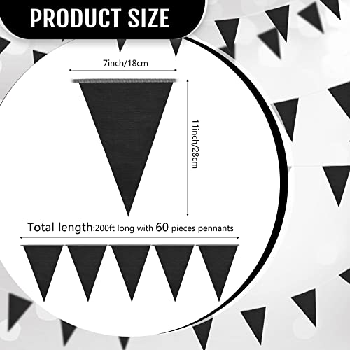 Image of Tatuo 200 Feet Solid Pennant Banners Flags String Triangle Hanging DIY Bunting Flags Party Decorations for Grand Opening Party Banners for Kids Birthday, Shops (Black)