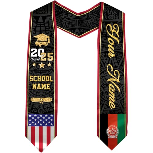 Godashop Afghanistan Graduation Stole, Custom Afghanistan American Flag Graduation Sash 2025, Plus Size, Unisex-Adults