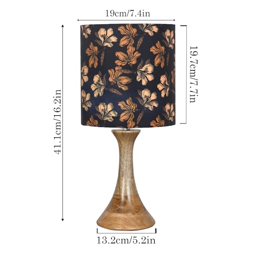 Image of Homesake Rustic Wood Table Lamp Bedside Wooden Desk Lamps for Living Bedroom Study Night, Kids Room, House Warming Festival Gift, Iris Black Shade