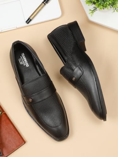 Image of TEAKWOOD LEATHERS Mens's Textured Leather Flexible 360 Moccasins, Stylish Classy Leather Shoes for Men