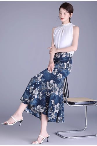 Women's Skirt Spring Retro High Waist Print Slit Mid-Length Skirts for Women2