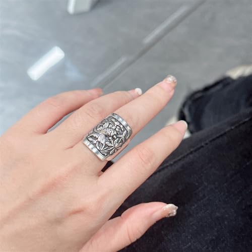 OIDIMS Cute Little Goldfish Adjustable Ring 925 Sterling Silver Lucky Koi Oxidized Fish Wedding Statement Finger Extendable Wrap Bands Promise Rings for Women Men Retro Comfort Fit Unique Jewelry3