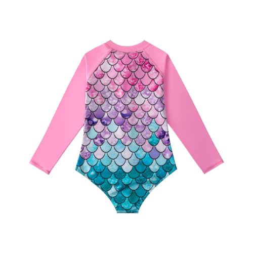 HILEELANG Little Girls Long Sleeve Rash Guard Swimsuit Sun Protection Half Zip One Piece Bathing Suit 3-10 Years3
