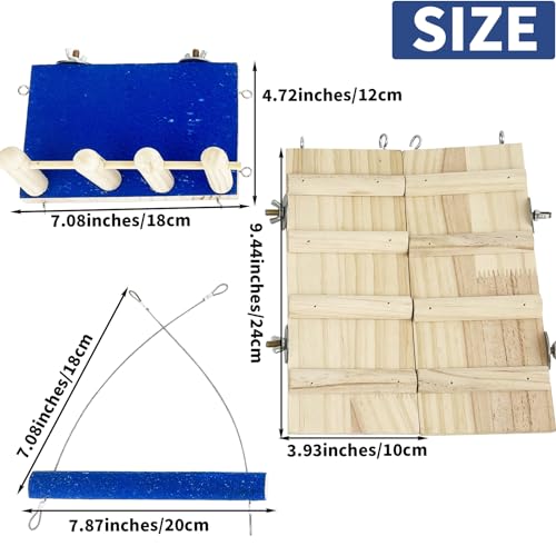 Image of FlidRunest Bird Toy, Parrot Perch Platform with Swing and Ladder, Bird Perch Paw Grinding Rough-surfaced, Wooden Climbing Exercise Stands for Parakeet, Parrot, Lovebird, Cockatiel, Hamster