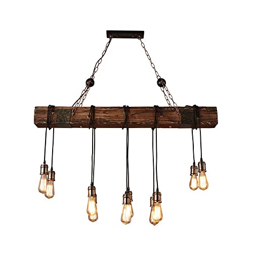 Lustre rustique en bande de bois E27 à 10 lumières kulgony