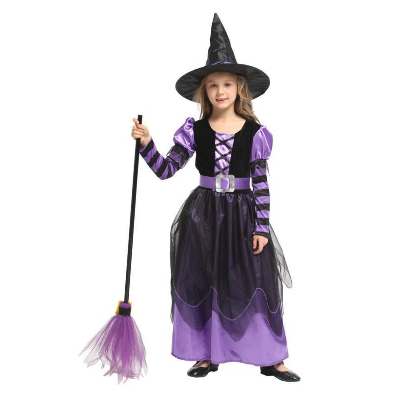 Ricjurzzty Girls Witch Costume Set Halloween Cosplay Party Dress Up for Kids Witch Halloween Costumes Kids Fancy Dress Set