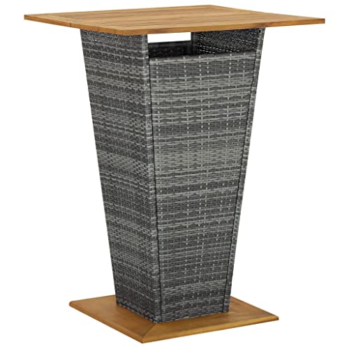 vidaXL Table de Bar Table de Comptoir Table de Pub Meuble de Patio Terrasse Extérieur Gris 80x80x110 cm Résine Tressée Bois d'Acacia