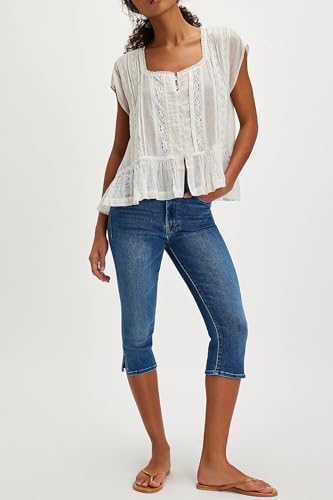 Women’s Tie Front Ruffle Boho Tops Flowy Sheer Short Sleeve Lace Blouse Y2k Embroidered Babydoll Button Down Shirts3