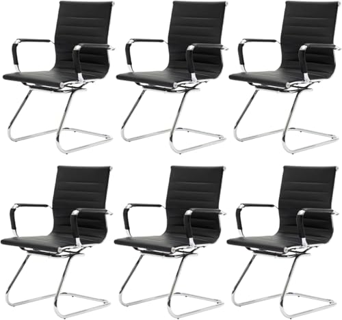 Image of HNY Leather Office Guest Chairs & Reception Chairs Set of 6, Modern Waiting Room Chairs with Arms, Desk Chair no Wheels with 6 PCS