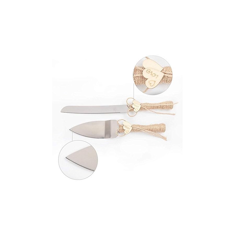 senover Rustic Wedding Cake Knife and Server Set,Wedding Cake Knife Serveing,Rustic Wedding Cake Knife Set for Parties Weddings Anniversaries Birthdays (love)