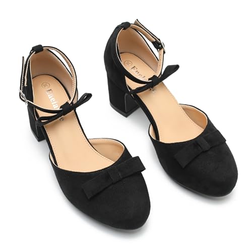 Women's Bow Closed Round Toe Ankle Strap Pumps D'Orsay Low Block Chunky Heels Elegant Wedding Bridal Party Dress Shoes3